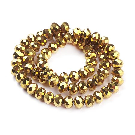 NBEADS 10 Strands Golden Plated Faceted Abacus Electroplate Glass Bead Strands With 8x6~7mm,Hole: 1mm,About 72pcs/strand