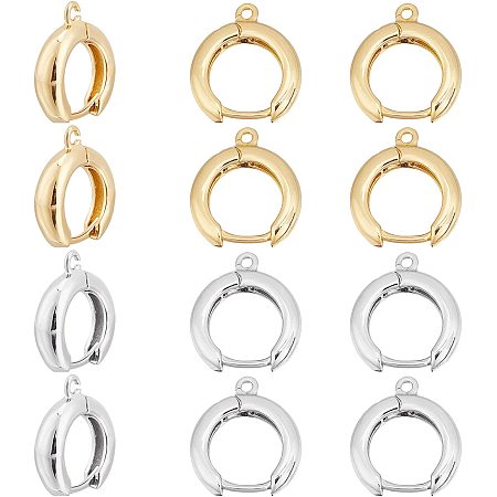 NBEADS 6 Pairs Copper Plated Real Gold Earrings, 2 Colors Thick Oval Hoop Earrings Huggie Hoop Earrings with Loop for Earrings, 16x15x4mm