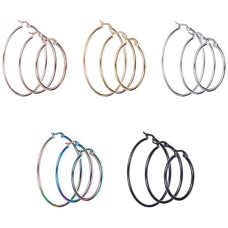 PH PandaHall 15 Pairs 5 Colors Hoop Earrings 304 Stainless Steel Big Circle Earrings Sculpture Geometric Filigree Hoop Loop Earrings for Women Fashion Jewelry Gift (2”, 1.5”, 1”)