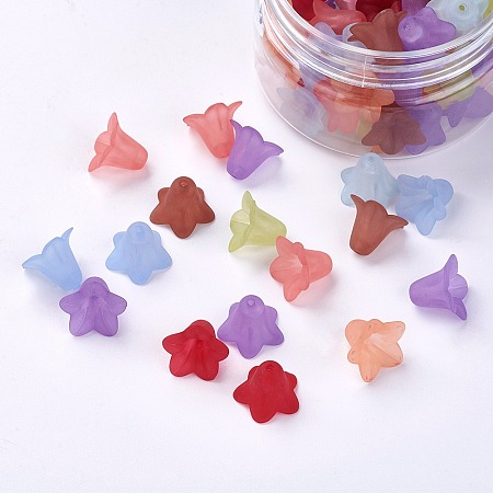 Honeyhandy Transparent Acrylic Beads, Frosted, Flower, Mixed Color, 16x12mm, Hole: 1.5mm, about 60~65pcs/box