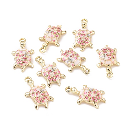 Honeyhandy Alloy Enamel Pendants, Light Gold, Tortoise, Camellia, 24~24.5x13.5x5mm, Hole: 1.8mm