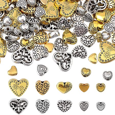 NBEADS 200 Pcs 10 Styles Tibetan Style Heart Beads, Mini Metal Heart Beads Smooth Tibetan Style Heart Spacer Beads for DIY Bracelet Necklace Jewelry Making, Mixed Colors
