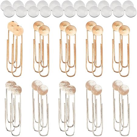 NBEADS 20 Sets 2 Colors Bookmark Makings Sets, 20 Pcs Alloy Safety Pin Bookmark Cabochon Trays and 20 Pcs Transparent Glass Dome Cabochons for DIY Bookmark Making, Platinum and Light Gold