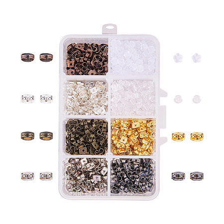PandaHall Elite Iron and Plastic Earnuts Earring Stoppers Sets Mixed Color for Jewelry Making Findings, about 950~1000pcs/box