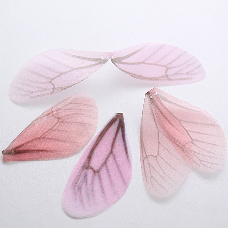 Honeyhandy Atificial Craft Chiffon Butterfly Wing, Handmade Organza Dragonfly Wings, Gradient Color, Ornament Accessories, Pink, 92x20mm, Hole: 1.5mm