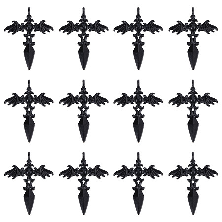 SUNNYCLUE 30Pcs Gothic Style Alloy Pendents, Sword with Wing, Electrophoresis Black, 44x34.5x3mm, Hole: 4mm