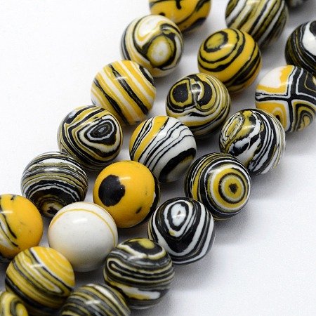 Honeyhandy Synthetic Malachite Beads Strands, Dyed, Round, Black, 8mm, Hole: 1mm, about 46pcs/strand, 14.76 inch(37.5cm)