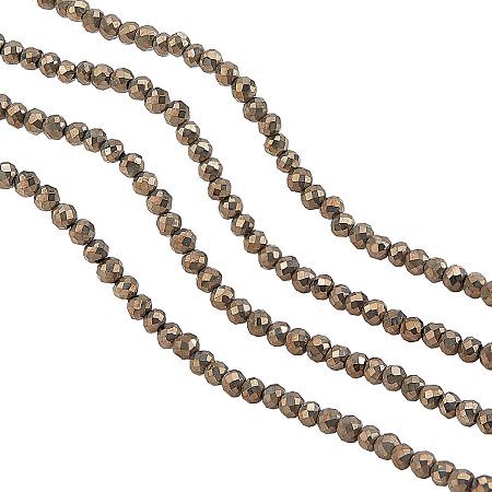 Arricraft About 350 Pcs Faceted Nature Stone Beads 2mm, Natural Pyrite Round Beads, Gemstone Loose Beads for Bracelet Necklace Jewelry Making (Hole: 0.5mm)
