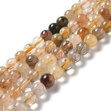 Natural Rutilated Quartz Beads Strands, Round, 6mm, Hole: 0.8mm, about 67pcs/strand, 15.24''(38.7cm)