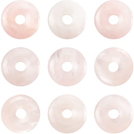 BENECREAT 10Pcs 0.8 Inch Dia Donuts Shape Natural Rose Quartz Beads 5mm Hole Natural Stone Beads Gemstone Donuts Rings for Jewelry Craft Making