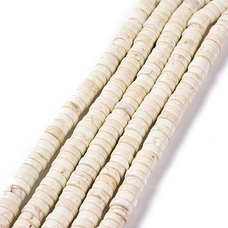 Honeyhandy Natural Howlite Beads Strands, Flat Round, 8x3mm, Hole: 1mm, about 116pcs/strand, 15.35 inch(39cm)