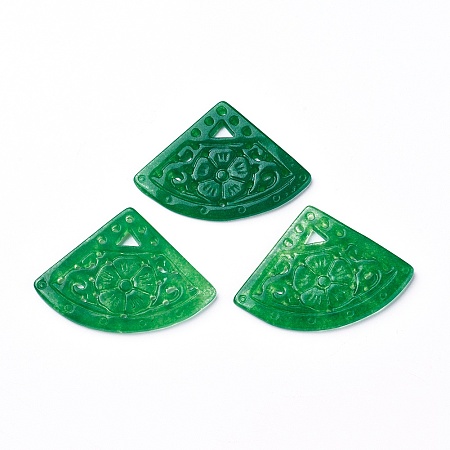 Honeyhandy Natural Dyed Jade Pendants, Fan, 30.5x42.5x2.5mm, Hole: 1.2mm