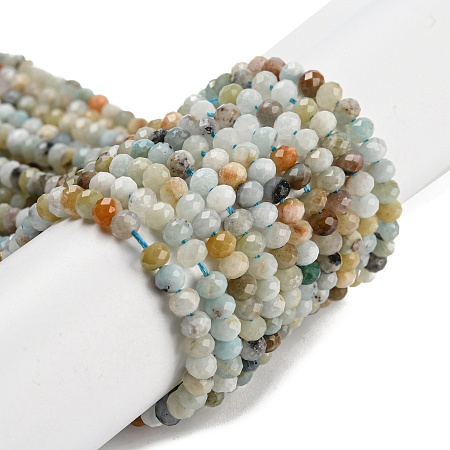 Natural Flower Amazonite Beads Strands, Faceted, Rondelle, 4x3mm, Hole: 0.8mm, about 126pcs/strand, 15.16 inch(38.5cm)