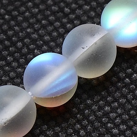 Honeyhandy Synthetical Moonstone Beads Strands, Holographic Beads, Dyed, Frosted, Round, Clear, 8mm, Hole: 1mm, 15.5 inch