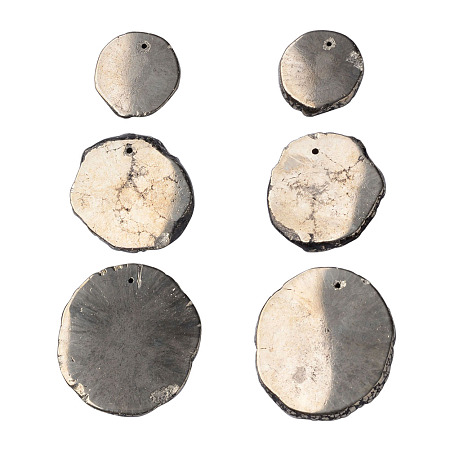 Honeyhandy Natural Pyrite Gemstone Pendants, Flat Round, 24~40.5x22~36x3~3.5mm, Hole: 1mm