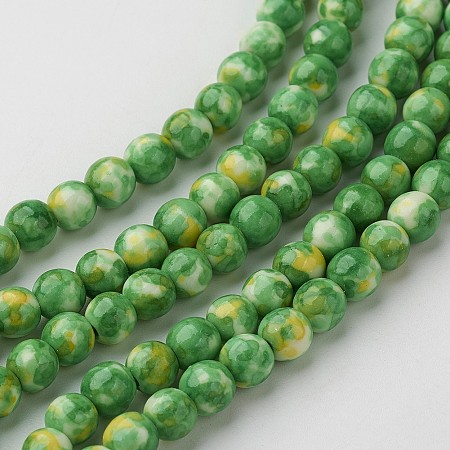 Honeyhandy Natural White Jade Bead Strands, Round, Dyed, Lawn Green, 6mm, Hole: 1mm, about 73pcs/strand, 15.9 inch(405mm)