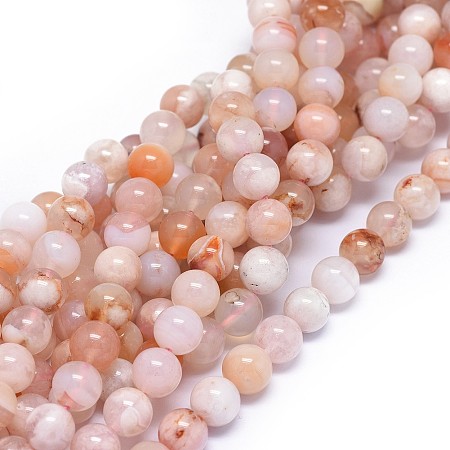 Honeyhandy Natural Cherry Blossom Agate Beads Strands, Round, 8mm, Hole: 0.8mm, about 48pcs/strand, 15.3 inch(39cm)