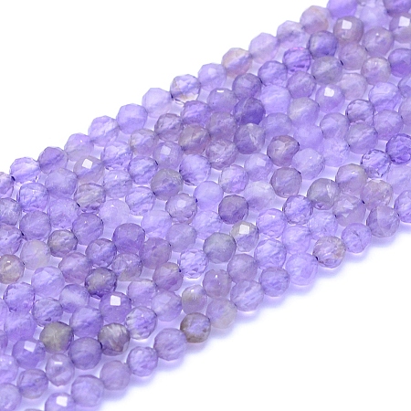 ARRICRAFT Natural Amethyst Beads Strands, Faceted, Round, 3~3.5mm, Hole: 0.6mm; about 149pcs/strand, 15.55 inches(39.5cm)