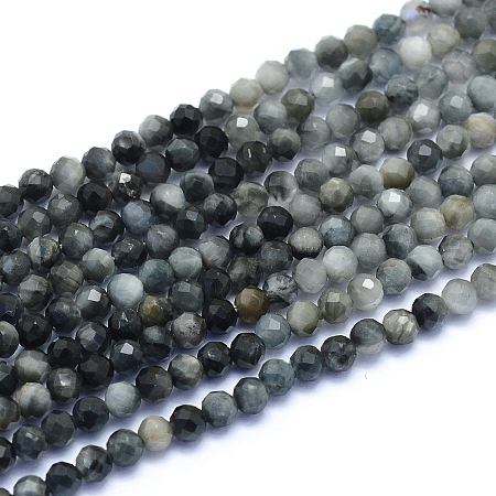 Honeyhandy Natural Hawk's Eye Beads Strands, Eagle Eye Stone, Faceted, Round, 3mm, Hole: 0.6mm, about 128pcs/strand, 15.16 inch(38.5cm)