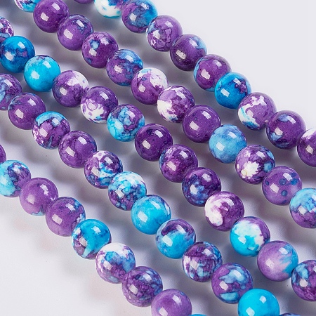 Honeyhandy Natural Ocean White Jade/Rain Flower Stone Beads Strands, Dyed, Round, Dark Violet, 10mm, Hole: 1mm, about 38~40pcs/strand, 15.1 inch~15.7 inch