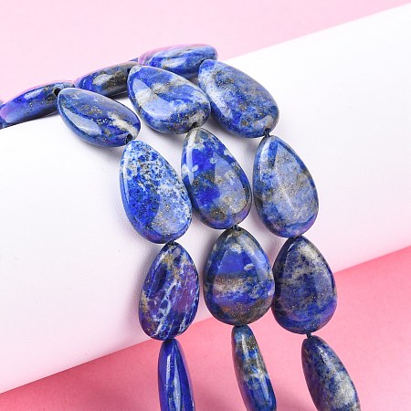 Honeyhandy Natural Lapis Lazuli Beads Strands, Teardrop, 18x12x4~5mm, Hole: 0.6mm, about 23pcs/strand, 15.94''(40.5cm)