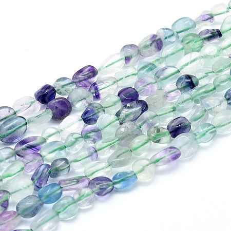 Honeyhandy Natural Fluorite Beads Strands, Tumbled Stone, Nuggets, 5~12x6~7mm, Hole: 0.8mm, about 46~57pcs/strand, 15.16 inch(38.5cm)