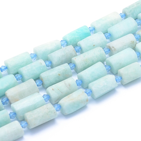 Honeyhandy Frosted Natural Amazonite Beads Strands, Faceted, Column, 13~18x7~10.5mm, Hole: 1mm, about 19~21pcs/strand, 15.16 inch(38.5cm)