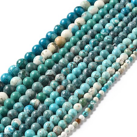 Natural Howlite Beads Strands, Dyed & Heated, Round, Mixed Color, 4~11.5mm, Hole: 1mm, about 41~105pcs/strand, 38.6~15.75''(38.6~40cm)
