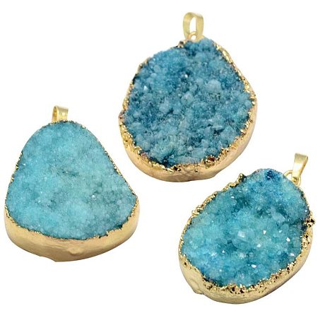 NBEADS Stone Pendants, 5 Pcs Turquoise Natural Agate Pendant Charms with Golden Findings for Jewellery Necklace Bracelet Gift Making