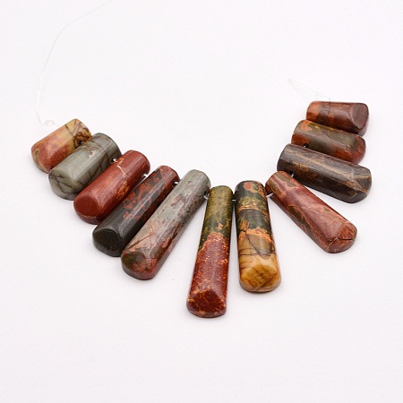 Honeyhandy Natural Picasso Stone/Picasso Jasper Beads Strands, Graduated Fan Pendants, Focal Beads, 16~39x9.5~10x5mm, Hole: 1mm, 11pcs/strand, 3.27 inch