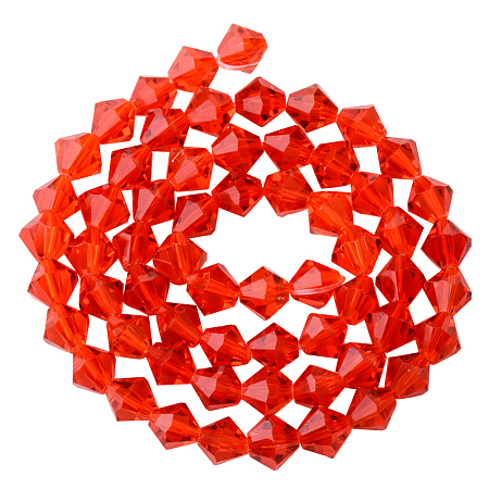PandaHall Elite Faceted Imitation Austrian Crystal Bead Strands, Grade AAA, Diamond, Dyed, OrangeRed, 6x6mm, Hole: 1mm; about 68pcs/strand, 15.7