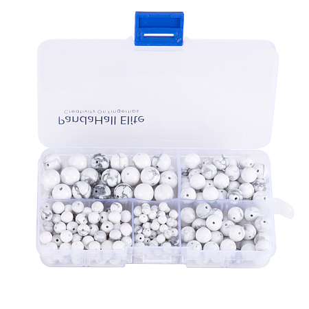 PandaHall Elite 316 Pcs White Howlite Turquoise Round Bead Gemstone 4-10mm Loose Beads for Jewelry Findings Making