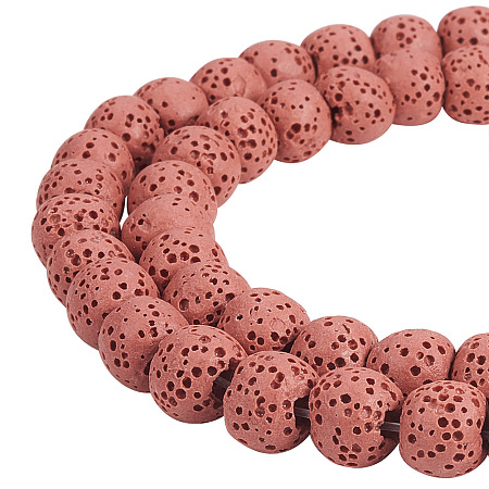 PandaHall Elite 2 Strands Chocolate Diameter 8mm Synthetic Lava Rock Stone Gemstone Beads Round Loose Beads for Jewelry Making Findings 15.5
