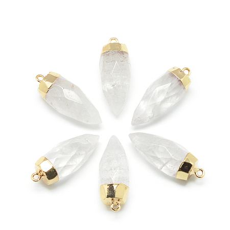 Honeyhandy Natural Quartz Crystal  Pointed Pendants, with Brass Findings, Faceted, Bullet, 33x13mm, Hole: 2mm