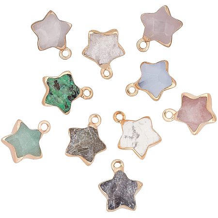 SUNNYCLUE 1 Box 10 Colors Star Gemstone Charms Natural Energy Healing Crystal Mixed Stone Gold Plated Pendants Colorful Chakra Gems Beads Rose Quartz Agate for Jewelry Making Crafts Supplies
