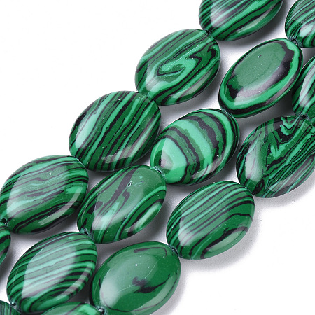 Honeyhandy Synthetic Malachite Beads Strands, Oval, 18x13x5mm, Hole: 1mm, about 22pcs/strand, 15.7 inch