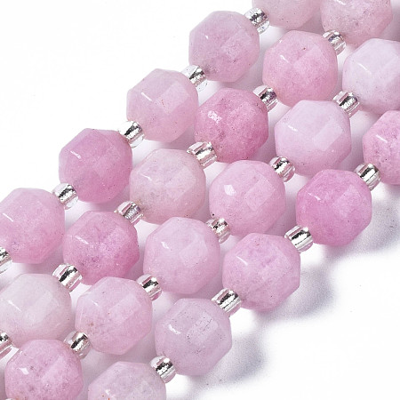 Arricraft Natural White Jade Beads Strands, with Seed Beads, Faceted, Dyed, Polygon, Plum, 8x7.5mm, Hole: 1.2mm, about 37~39pcs/strand, 14.69 inch~15.16 inch(37.3cm~38.5cm)