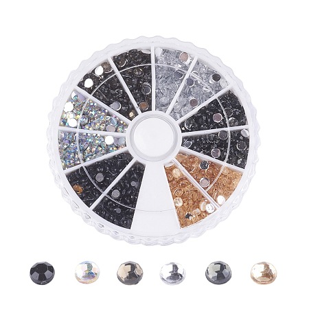 ARRICRAFT Imitation Taiwan Acrylic Rhinestone Cabochons, Faceted, Half Round, Mixed Color, 3x1mm, about 105pcs/compartment, 1260pcs/box