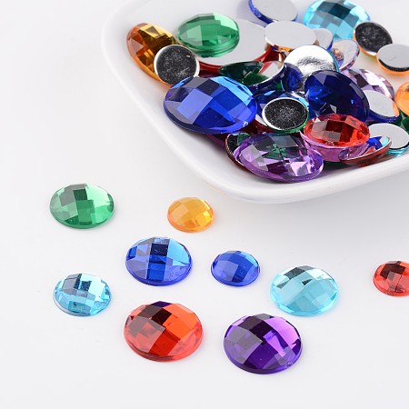 Honeyhandy Faceted Imitation Taiwan Acrylic Rhinestone Flat Back Cabochons, Half Round/Dome, Mixed Color, 10~20x3~5mm