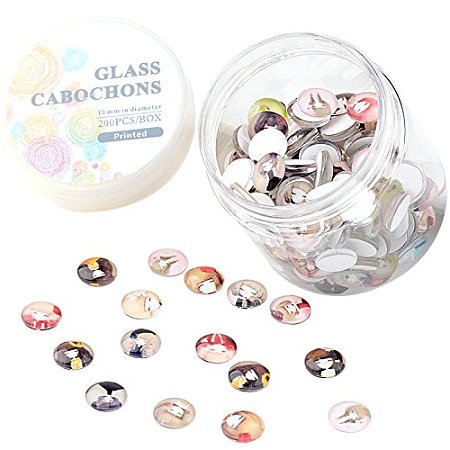 ARRICRAFT 1 Box(about 200pcs) 10mm Mixed Color Printed Half Round/Dome Glass Cabochons for Jewelry Making (Little Girl)