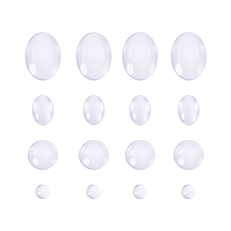 Pandahall Elite 40pcs Flat Back Round Oval Clear Glass Dome Cabochons for Photo Cameo Pendant Craft Jewelry Making
