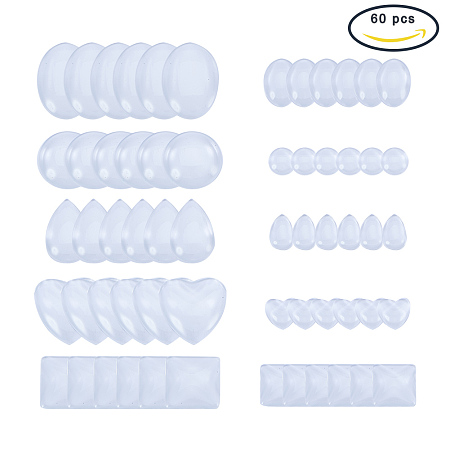 PandaHall Elite 60 Pcs Half Round Flat Back Clear Glass Dome Cabochons Tiles 5 Styles for Photo Pendant Craft Jewelry Making