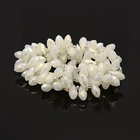 NBEADS 1 Strand AB Color Plated White Faceted Drop Electroplate Glass Beads Strands with 12x6mm,Hole:1mm,about 100pcs/strand