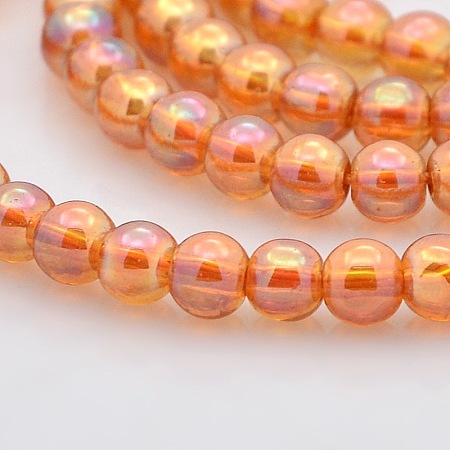 NBEADS AB Color Plated Glass Round Beads Strands, DarkOrange, 4mm, Hole: 1mm; about 105pcs/strand, 15.7