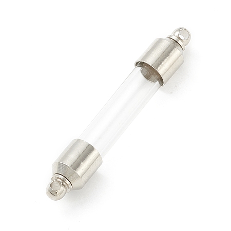 Honeyhandy Transparent Glass Vial Pendant Normal Link Connectors, Straight Tube Openable Wish Bottle with Brass & Alloy Findings for Jewelry Making, Platinum, 42x7mm, Hole: 1.8mm