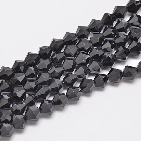 Honeyhandy Imitate Austrian Crystal Bicone Glass Beads Strands, Grade AA, Faceted, Black, 3x3mm, Hole: 1mm, about 120~125pcs/strand, 14.8 inch