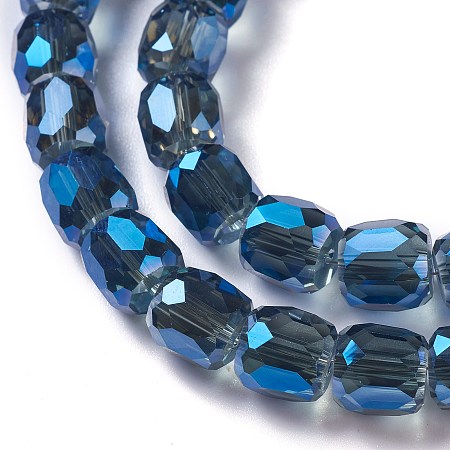 Honeyhandy Electroplate Glass Beads, Full Rainbow Plated, Faceted Barrel, Marine Blue, 8x8mm, Hole: 1mm