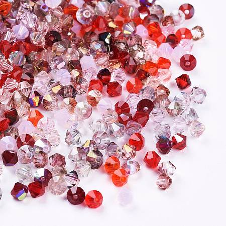 Arricraft Czech Glass Beads, Faceted, Bicone, Red, 4x3.5~4mm, Hole: 1mm, about 720pcs/bag