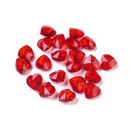 Honeyhandy Transparent Glass Beads, Faceted, Heart, Red, 14x14x8~9mm, Hole: 1~1.2mm