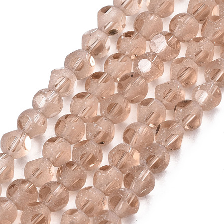 ARRICRAFT Transparent Glass Beads Strands, Faceted(6 Facets), Frosted Round, BurlyWood, 4.5x4mm, Hole: 1mm; about 88~100pcs/strand, 14.57 inches~15.75 inches(37~40cm)